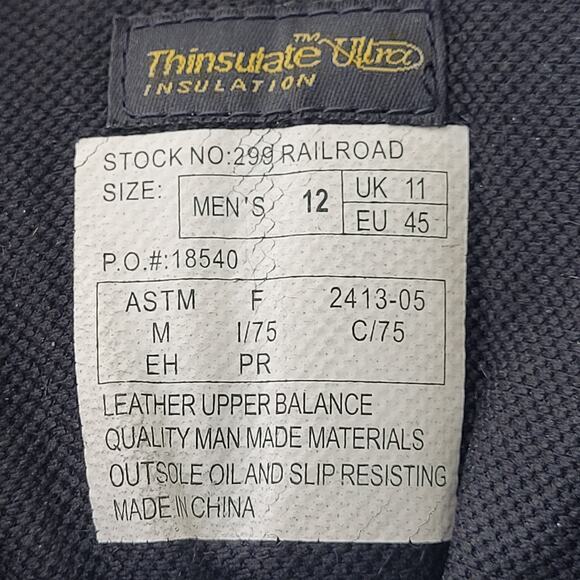 Thorogood 299 Railroad Steel Toe Thinsulate Ultra Black Leather Boots Sz 12 - Picture 8 of 9